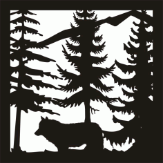 24 x24 New Wolf Trees Mountain Plasma Art Free DXF File