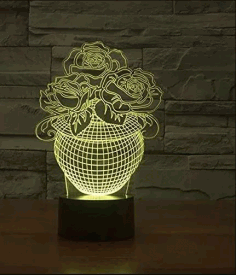 3d Rose Flower Vase Night Light For Laser Cutting Free Vector File
