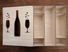 A Box For Wine With Glasses For Laser Cut Free Vector File
