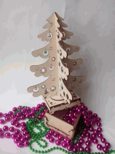 A Festive Box With A New Year Tree For Laser Cutting Free DXF File