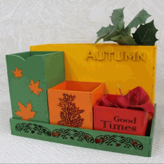 Autumn Themed Desk Organizer Laser Cut Free Vector File