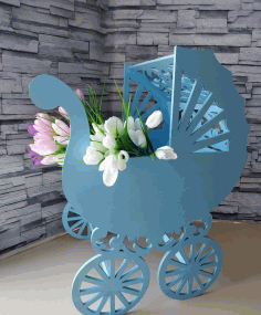 Baby Buggy Planter Flower Stand For Laser Cutting Free Vector File