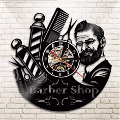 Barber Shop Logo Vinyl Record Wall Clock For Laser Cut Free Vector File