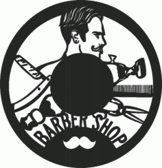 Barbershop Wall Clock Vinyle Free DXF File