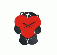 Bear With Heart Clock For Laser Cut Free Vector File