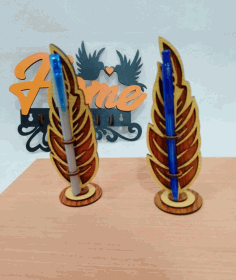 Bird Feather Pen Holder Stand Office Desk Organizer 3mm Laser Cut Free Vector File