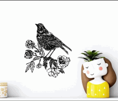 Bird With Flowers Wall Decorand Free DXF File