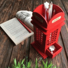 British Phone Booth Pencil Holder For Laser Cut Cnc Free Vector File
