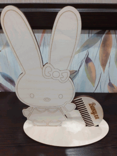 Bunny Hair Tie Stand With Wooden Hair Comb For Laser Cutting Free DXF File