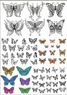 Butterflies Set For Laser Cut Free Vector File