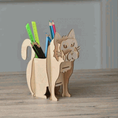 Cat Pencil Holder Desk Organizer Laser Cut Free DXF File, Free Vectors File