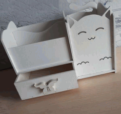 Cat Pencil Holder Desk Organizer With Drawer Laser Cut Free DXF File, Free Vectors File