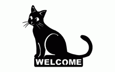 Cat Welcome Silhouette (2) Free DXF File