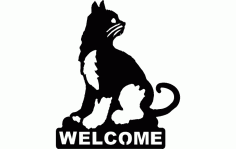 Cat Welcome Silhouette Free DXF File