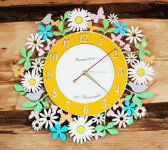 Chamomile Daisy Flower Wall Clock For Laser Cutting Free Vector File