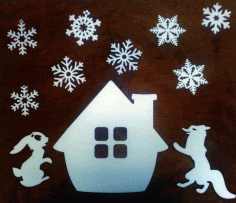 Christmas Elements Design Hare Fox Snow Flakes Laser Cut Free Vector File