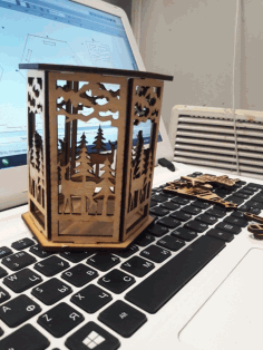 Christmas Lamp Night Light Deer Lantern 3mm Plywood Laser Cut Free Vector File