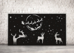 Christmas Panel Reindeer Santa Claus Flying Deer Laser Cut Free Vector File, Free Vectors File