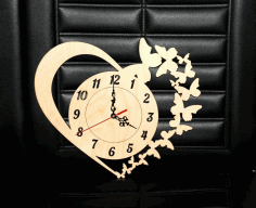 Clock With Heart And Butterflies For Laser Cut Free Vector File