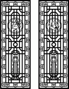 Cnc Laser Cut Two Doors Of Dragon And Phoenix Free Vector File
