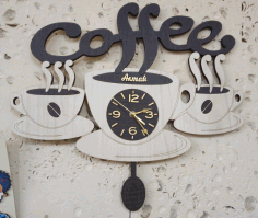Coffee Cup Wall Clock For Laser Cutting Free Vector File