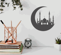 Crescent Moon With Mosque For Laser Cutting Free Vector File