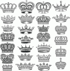 Crowns Vector Set For Laser Cut Free Vector File