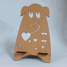 Cute Animal Phone Holder Stand With Love Hearts Cutout Pattern Laser Cut Free Vector File, Free Vectors File