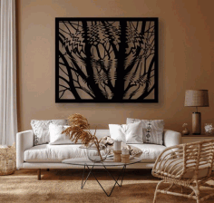 Decorative Trees Reflection Wall Panel For Laser Cutting Free Vector File