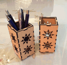 Decorative Wooden Pen Holder Laser Cut Free DXF File