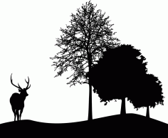 Deer And Tree Silhouette Free DXF File