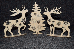 Deer At Christmas Tree Plans Cnc Laser Cut Free Vector File