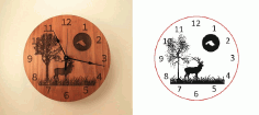 Deer Tree Moon Clock Free Vector File
