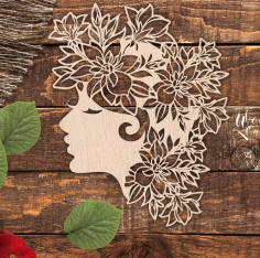 Engrave Girl Head With Floral Hair For Laser Cut Free Vector File