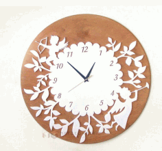 Floral Pattern Wall Clock With Angels Laser Cut Free Vector File