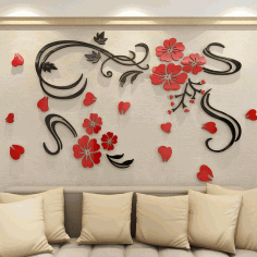 Flower Vine Acrylic Wall Decor For Laser Cutting Free Vector File