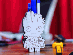 Groot Character Pencil Box Pen Holder Gift For Kids Laser Cut Free DXF File, Free Vectors File