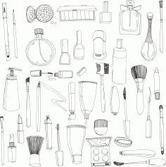 Handdrawn Cosmetics For Laser Cut Free Vector File