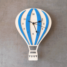 Hot Air Balloon Wall Clock Kids Room Wall Decor For Laser Cut Free Vector File