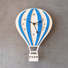 Hot Air Balloon Wall Clock Kids Room Wall Decor For Laser Cutting Free Vector File