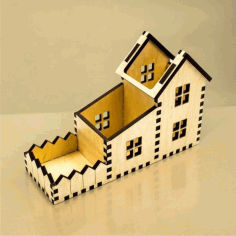 House Shaped Desk Organizer Caddy Laser Cut Free Vector File