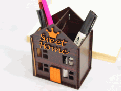 House Shaped Pen Holder Laser Cut Free DXF File, Free Vectors File