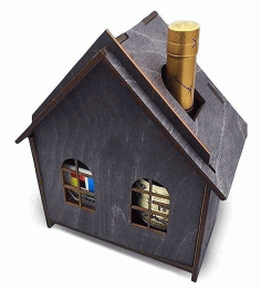 House Shaped Wine Gift Box For Laser Cut Free DXF File