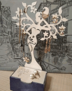 Jewelry Storage Box With Tree Stand For Laser Cut Free Vector File