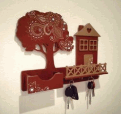 Key Hanger Shaped House And Tree For Laser Cut Cnc Free Vector File