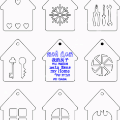Keychains Houses Layout For Laser Cut Free Vector File