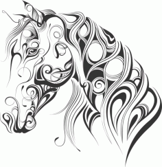 Laser Cut Animal Horse Line Art Free DXF File