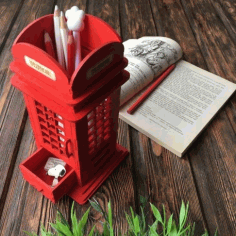 Laser Cut British Phone Booth Pencil Holder Free Vector File
