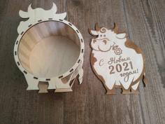Laser Cut Bull New Year 2021 Gift Box New Years Eve Box Free Vector File