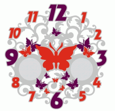 Laser Cut Butterfly Wall Clock Decorative Free Vector File